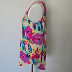 Black Rainn Cream Watercolor Floral Print with Crochet Trim Sleeveless Blouse Photo 2