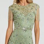 Mac Duggal  4908 Green High Neck Sleeveless Beaded Fringe Fitted Gown Dress Photo 3