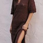 Free People  FP Beach Crochet Knit Eyelet Sweater Dress Maxi in Brown Photo 1