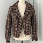 Bob Timberlake XS Burgundy Brown Full Zip Jacquard Moto Jacket Sweater Photo 14