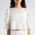 Farm Rio NWT Guipire Short Sleeve Blouse Size XS White Crochet Pineapple Beachy Photo 0