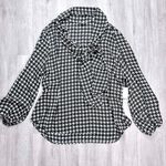 Bar III Houndstooth Tie-Neck Long-Sleeve Blouse S Photo 1