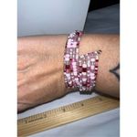 Silver Tone and Shades of Pink Beaded Wrap Wire Bracelet Photo 3