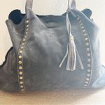 MARLON Gray Made In Italy Suede Studded Slouchy Tote Photo 3