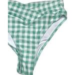 Halara NWT Crossover Gingham High V Waist Bikini Swim Bottom S Green White #3437 Photo 2