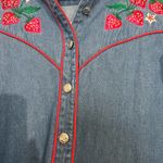 Bob Mackie Wearable Art Blue Denim Strawberries Shirt Size S Photo 4
