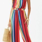 Forever 21 Strapless Striped Satin Palazzo Jumpsuit Photo 0