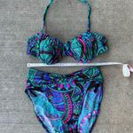 Catalina Vintage Teal Purple Paisley French high Cut Bikini Swimsuit Set Photo 2