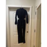 ZARA Denim Jumpsuit Womens Small Black Button Front Cutout Long Sleeve Wide Leg Photo 3