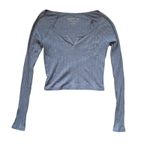 Aeropostale Seriously Soft Ribbed Henley Crop Top Long Sleeve Womens M Blue Slim Photo 1
