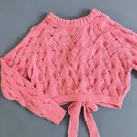 Storia NWT Sweetie Pie Cable Knit Pink Tie Back Pearl Button Sweater Photo 0