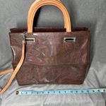 Paisley Print Tote Bag Detachable Shoulder Straps Brown Leather Silver Accents Photo 15