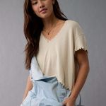 American Eagle AE V-Neck Cropped Waffle T-Shirt, NWT! Photo 0