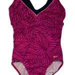 Nike  Women's One Piece Swimsuit Tropical Leaf Print V Neck Black Straps Size M Photo 0