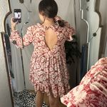Free People These Dreams Red Floral Print Pleated Mini Dress in Tea Combo Photo 3