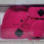 Kate Spade NWT Chenille Patch Knit Beanie Hat Cap & Mittens - Pink Photo 1