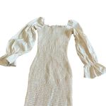 SNDYS Leona Midi Dress Apricot White Check Print Smocked Fun Size 2 Women's NWT Photo 11