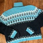 it's our time Women’s Vintage 80s Blue and Black Nordic Patterned Turtleneck Sweater new NWT Photo 5