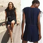 Club Monaco  Navy Blue Viga Pleated Tie Waist Sleeveless Romper Shorts Size 4 Photo 2