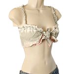 Ocean Drive Beige Tie Front Ruffle Crop Top – Size Medium – NWT Boho Festival Gray Photo 4