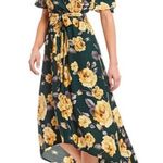 Gibson Latimer  Floral High Low Faux Wrap Lined MIDI Dress Green Size Small Photo 3