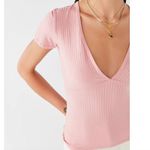 Urban Outfitters TRULY MADLY DEEPLY  Plunging Tee Gray Ribbed V-Neck Y2K Baby Tee Photo 2