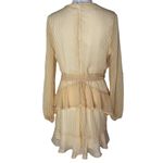 Leith White Mustard Yellow Striped Long Sleeve Belted Frilly Midi Dress Photo 3