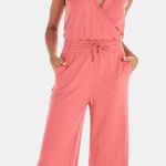 Nike Women’s  Dri-Fit fleece Yoga Pink Sleeveless Jumpsuit with Tie Belt Medium Photo 0