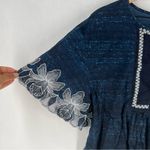 Anthropologie Pilcro Orchid Embroidered Flutter Sleeve Midnight Blue Floral Blouse Boxy XS Photo 3