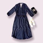 Laundry by Shelli Segal Laundry Faux Wrap Hi-Low Hem Maxi Dress in Navy/Gold Stars, NWT Photo 1