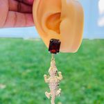 Faux Red Stone Gold Tone Alligator Statement Earrings Photo 1