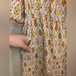 Sanctuary Elle Off Shoulder Boho Orange and Cream Print Dress Size L Photo 8