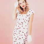 Stop Staring! Retro Pinup Wiggle Dress White Cherry Print 14 Photo 7