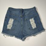 SIGNATURE 8 Women’s Sm Distressed High Rise Booty Blue Denim Jean Cutoff Shorts Photo 1