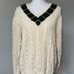 Ralph Lauren Polo Cable Knit Cricket Sweater Cream Green Yellow Trim Varsity L Photo 0