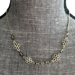 Boho Floral Silver Black Flower & Beaded Chain Necklace Bohemian Hippie Festival Photo 0