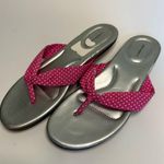 Lands' End Women’s Sandals Size 8B Silver Pink Polka Dot Thong Flip Flop Photo 0