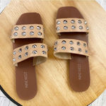 Nine West Brynli3 Studded Dual Strap Slide Sandals Tan Silver 7 Photo 10