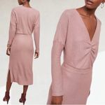 Anthropologie  Eri+Ali Pink Knit  V-neck Midi Long Sleeve Boho Sweater Dress Sz M Photo 9