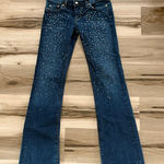 Bebe Vintage Lowrise Flare Size 28 Dark Wash Bedazzled Mcbling Y2K Photo 0