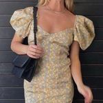 ZARA  Satin Effect Puff Sleeve Floral Mini Dress in Yellow/Pink/Blue Size M Photo 4