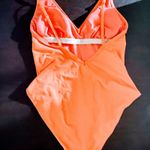 Kona Sol Pink Orange Sherbet Color One-Piece Swimsuit V-Neck High-Cut Leg Large Photo 2