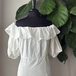 H&M White Flounce Sleeve Off-The-Shoulder Linen Mini Dress Photo 3