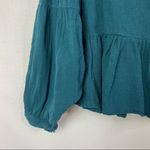 Free People Teal Blue Gauze Cotton Peplum Open Back Long Sleeve Blouse XS Photo 2