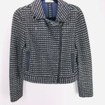 Tory Burch  Tweed Moto Jacket Black Knit Zip Front Leather Trim Small Old Money Photo 3