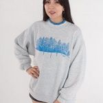 None Womens Vintage 90s Morning Sun Forest Graphic Heather Grey Crewneck Size Medium Photo 0