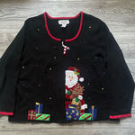 Tiara International Black Santa Christmas Full Zip Cardigan Sweater Size 14/16 Photo 0