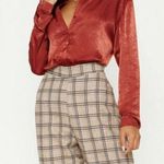 Pretty Little Thing Satin Bohemian blouse top XSMALL burnt orange long sleeve NWOT Photo 0