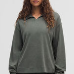 Lululemon New  Softstreme Pique Oversized LS Polo Top Green Grey Size L Photo 0