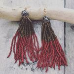 Red And Green Seed Bead Tassel Pave Crystal Earrings Green Photo 1